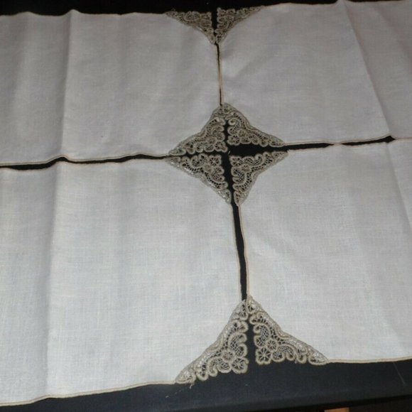 VINTAGE LINEN FLORAL CROCHET TABLE NAPKINS ECHRU/DK TAN 4 PC - Picture 1 of 5